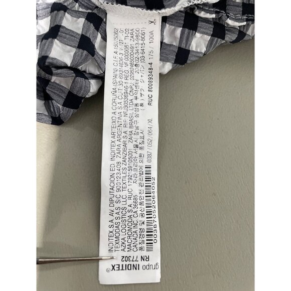 Zara Mini Dress Size XL Tiered Gingham Short Sleeve Textured Black White Ruffle - Picture 4 of 9